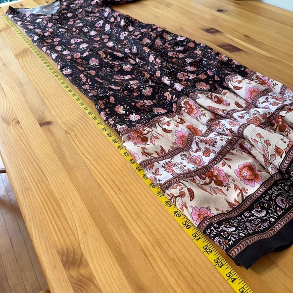 Natural Life Boho Cottage Peasant Hippie Dress Sz M Floral Tiered V-Neck Maxi - Picture 5 of 10